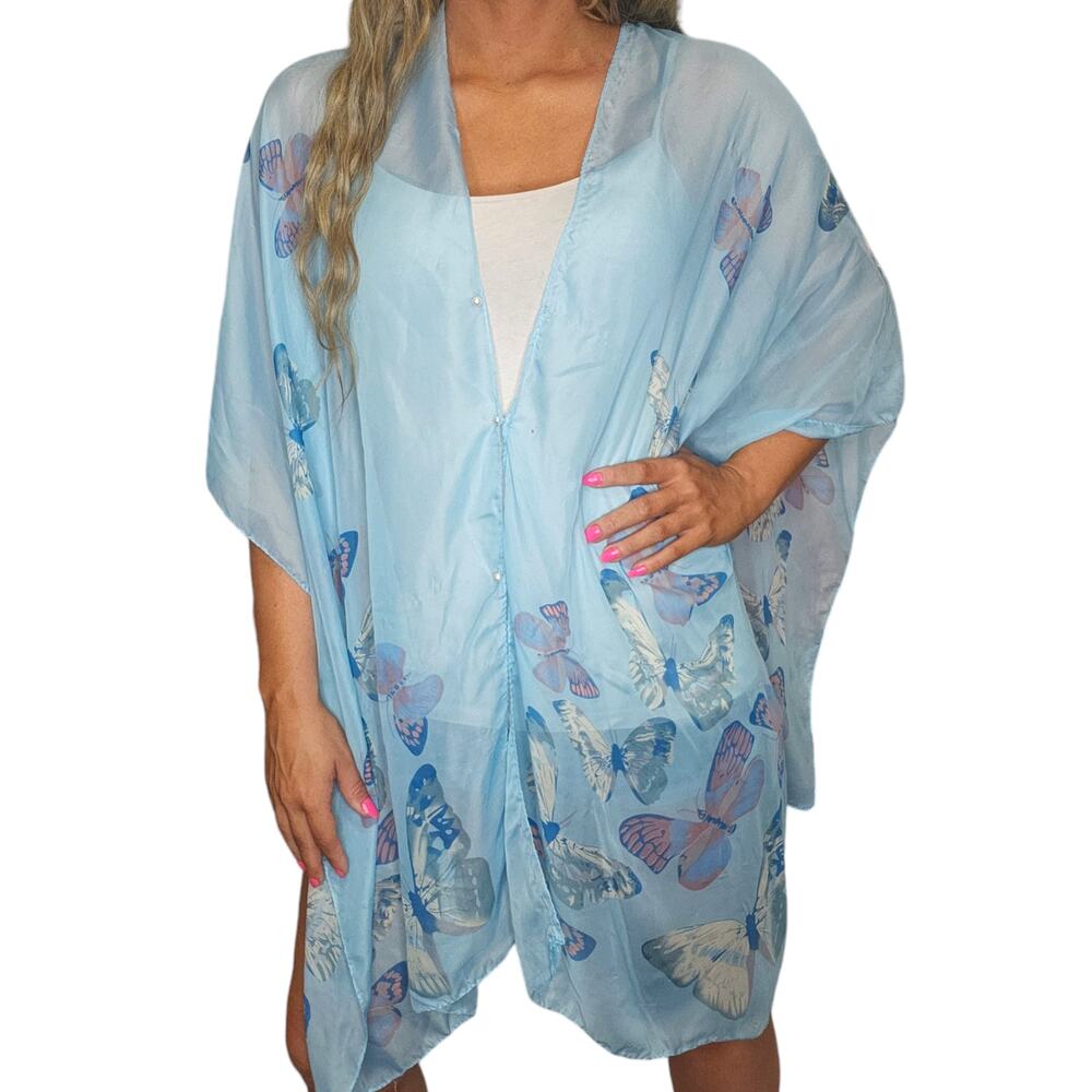Blue Butterfly Poncho One Size Sheer See Through Whimsical Fairy Fairycore